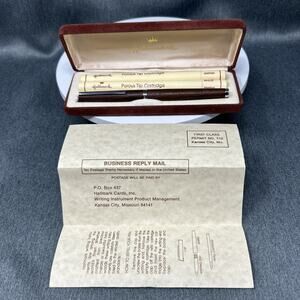 1976 Vintage Hallmark Rosewood Pen Set In Original Box Blue Black Soft Tip Pens